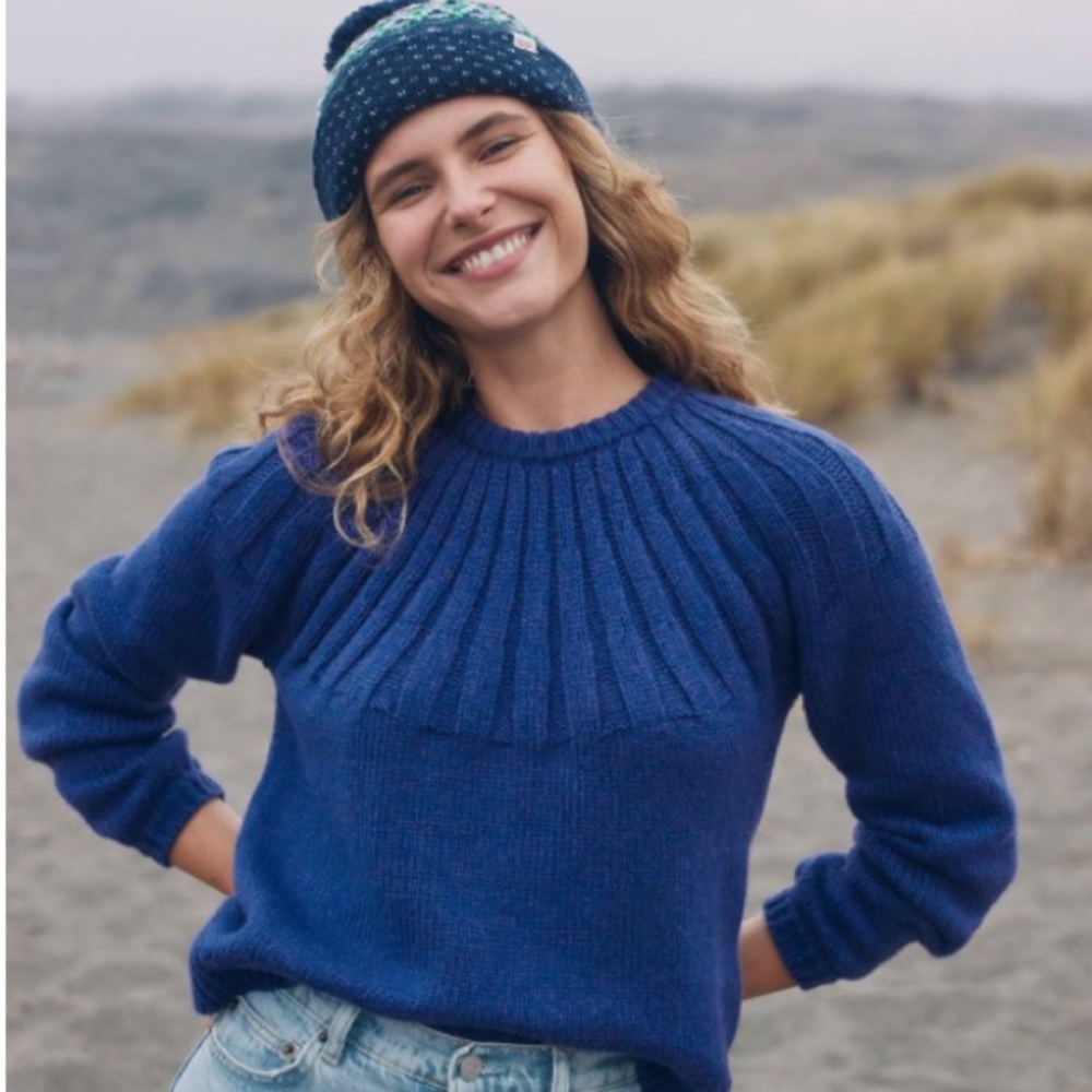 Marine Layer x LF Fair Isle Beanie Knit Hat Pom Pom Navy Patterned NWT - Picture 4 of 9